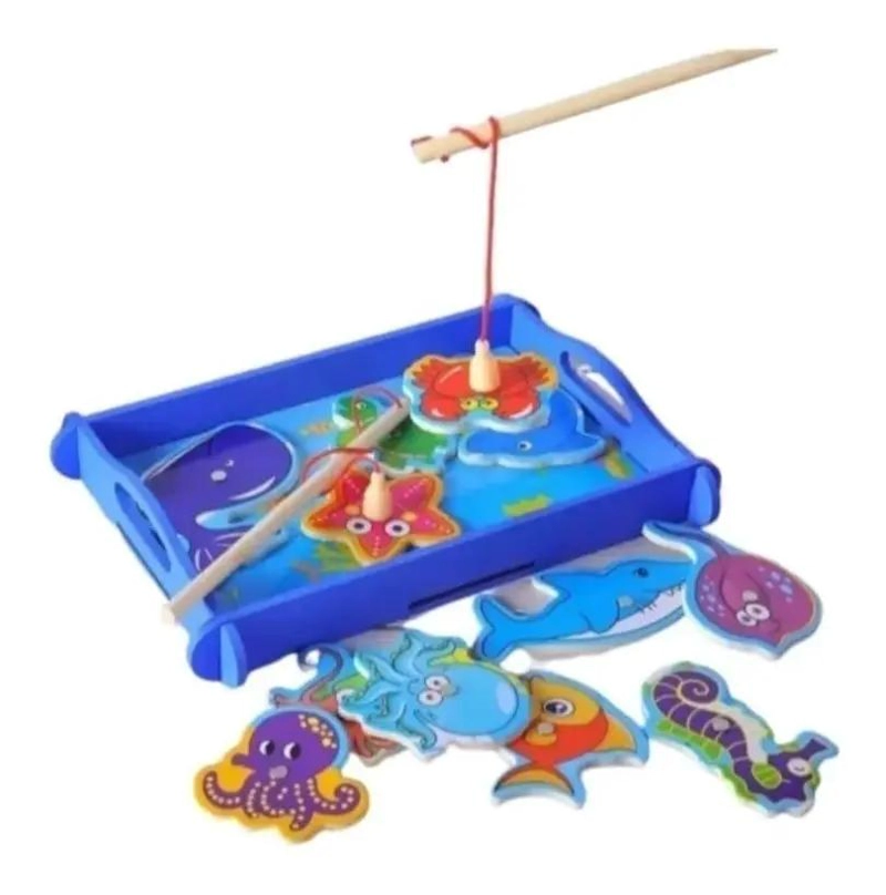 JUEGO DE PESCA MAGNE TICO DE MADERA PARA NIÑOS - 5