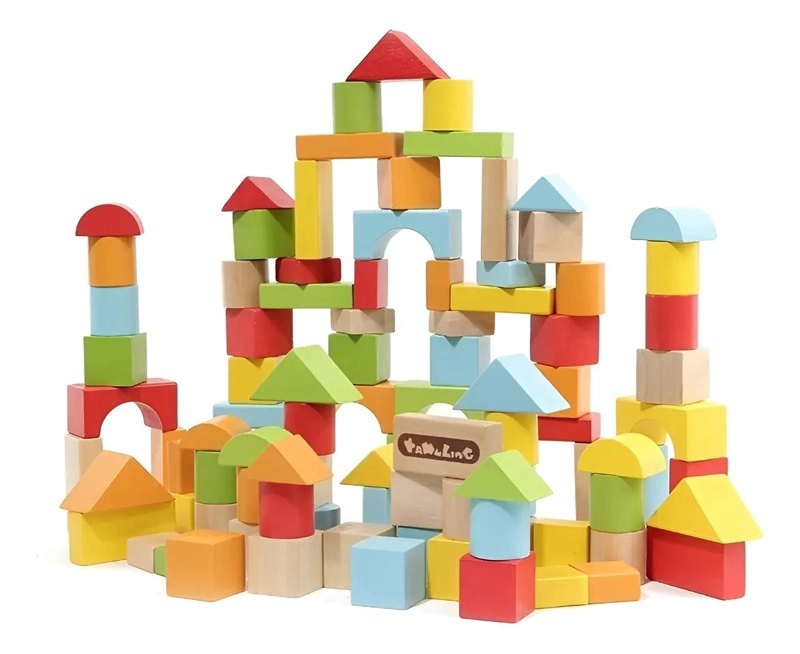 BALDE DE BLOQUES DE CONSTRUCCION DE MADERA PARA NIÑOS - 1