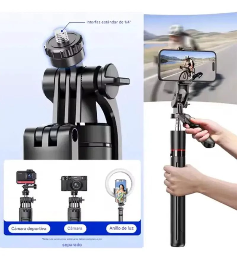 TRIPODE Y PALO SELFIE PORTATIL PARA CELULARES Y CAMARAS - 6