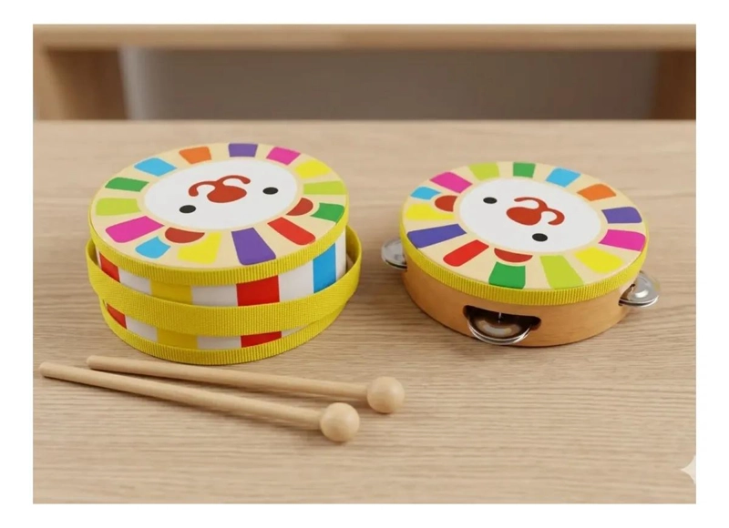 SET MUSICAL INFANTIL OSO ARCOIRIS CON TAMBORIL Y PANDERO - 1