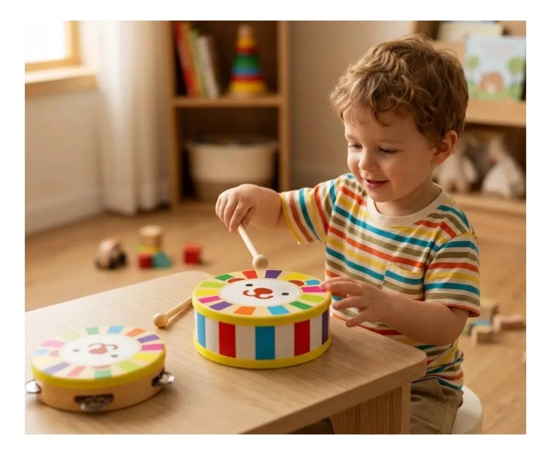 SET MUSICAL INFANTIL OSO ARCOIRIS CON TAMBORIL Y PANDERO - 2