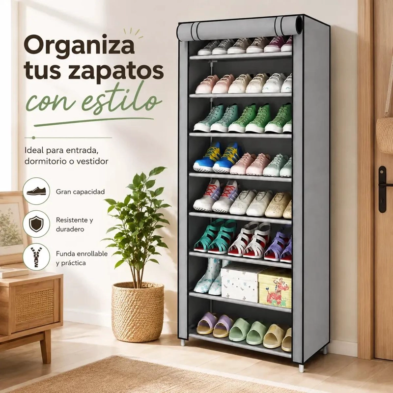 ZAPATERO ORGANIZADOR VERTICAL DE 10 NIVELES CON FUNDA ANTIPOLVO - 2