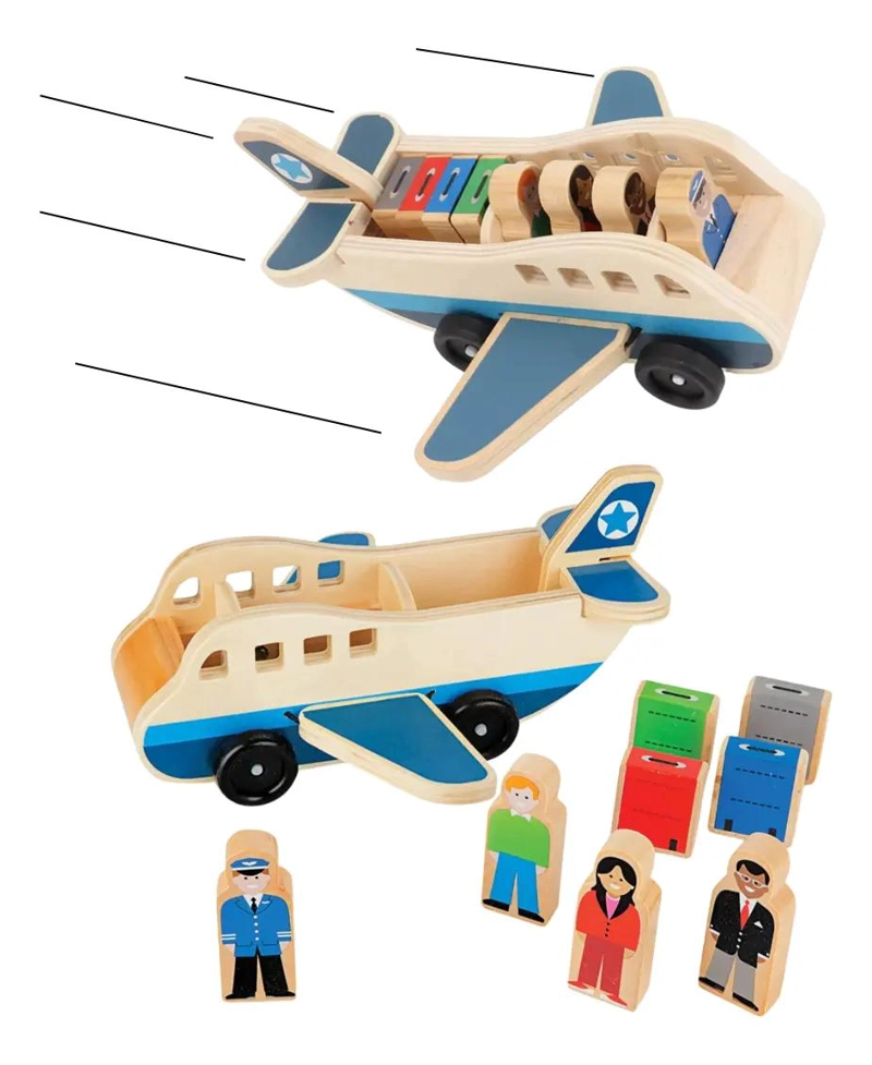 JUGUETE AVION DIDACTICO DE MADERA CON 9 PIEZAS PARA NIÑOS - 1