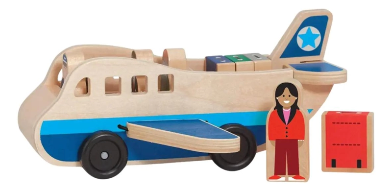 JUGUETE AVION DIDACTICO DE MADERA CON 9 PIEZAS PARA NIÑOS - 4