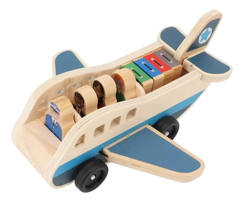 JUGUETE AVION DIDACTICO DE MADERA CON 9 PIEZAS PARA NIÑOS - 5