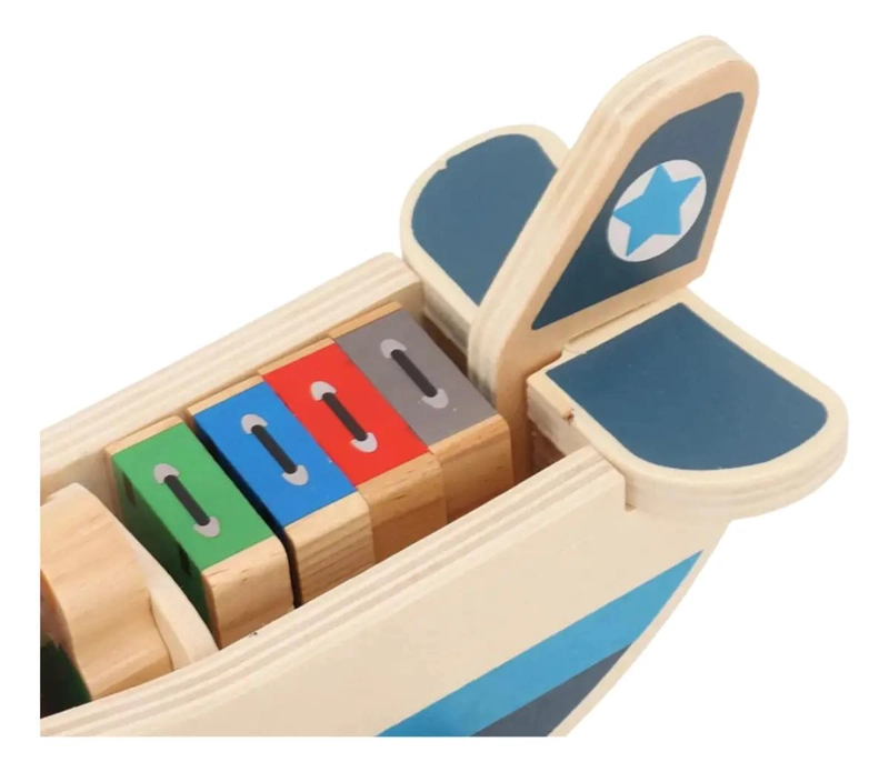 JUGUETE AVION DIDACTICO DE MADERA CON 9 PIEZAS PARA NIÑOS - 8