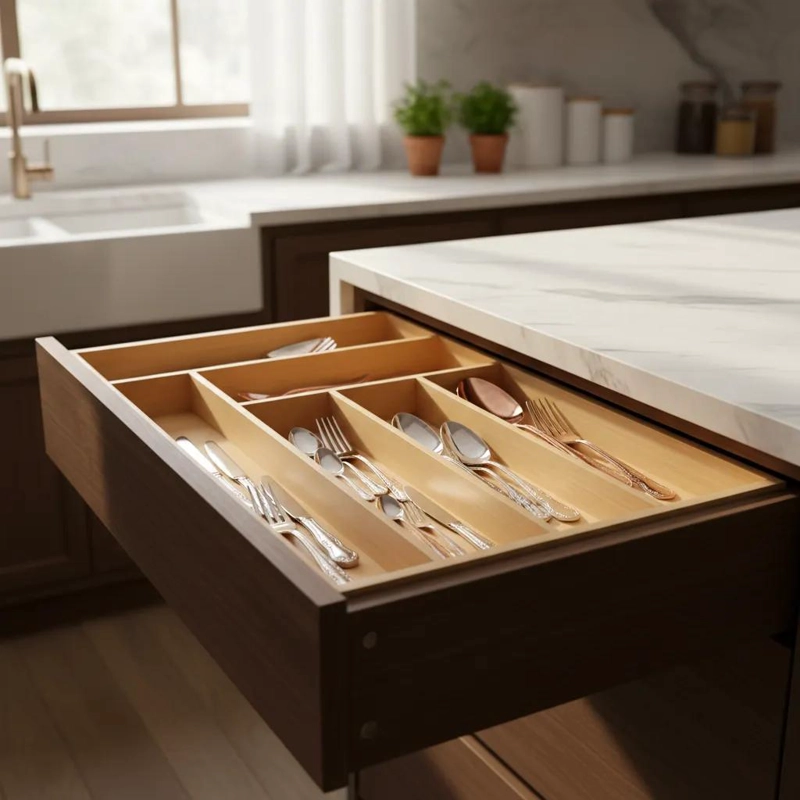 ORGANIZADOR DE CUBIERTOS CON 6 COMPARTIMENTOS DE BAMBU NATURAL - 1