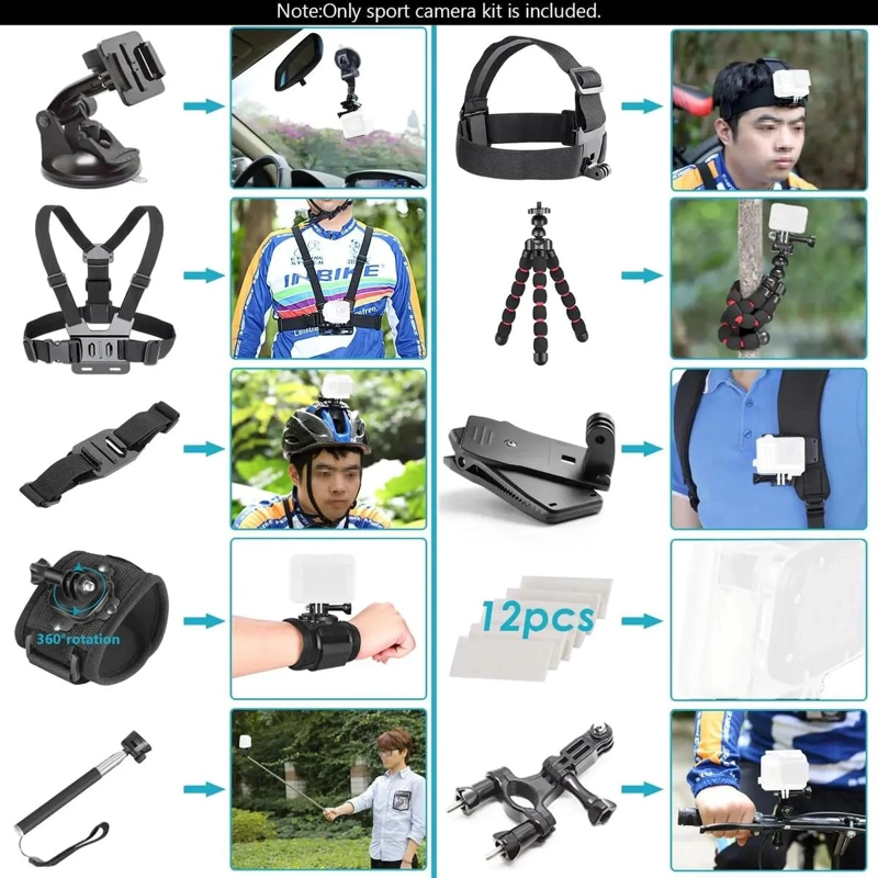 KIT COMPLETO DE ACCESORIOS PARA CAMARAS DE ACCION 50 EN 1 - 2