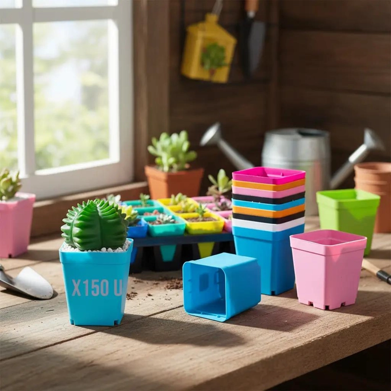 SET DE 150 MACETEROS CUADRADOS PARA CACTUS Y SUCULENTAS 7X7X8 CM - 1