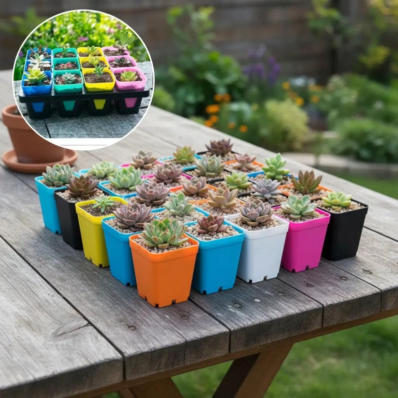 SET DE 150 MACETEROS CUADRADOS PARA CACTUS Y SUCULENTAS 7X7X8 CM - 9