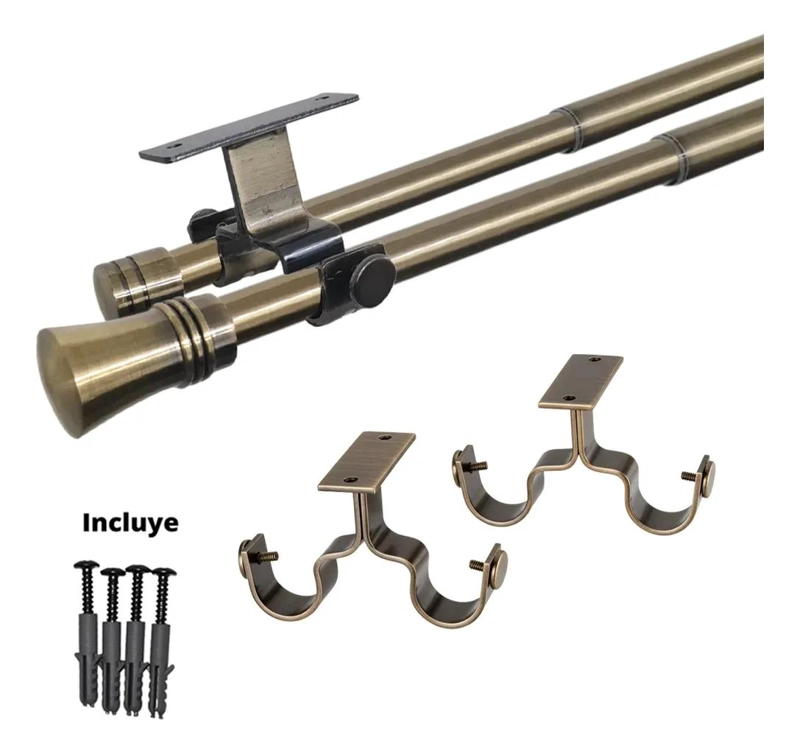 SET DE BARRAS EXTENSIBLES PARA CORTINAS DOBLES 75 A 110 CM COLOR DORADO - 5