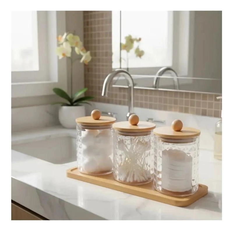 SET DE 3 FRASCOS ORGANIZADORES PARA COSME TICOS Y ALGODONES - 3
