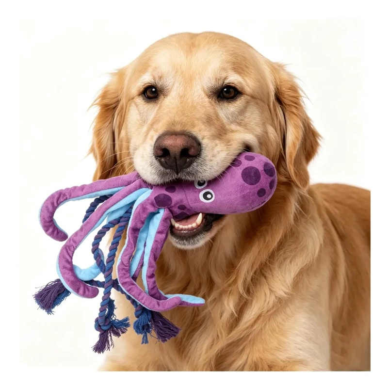 JUGUETE DE PULPO GRANDE PARA PERROS 55CM CON CUERDA - 1