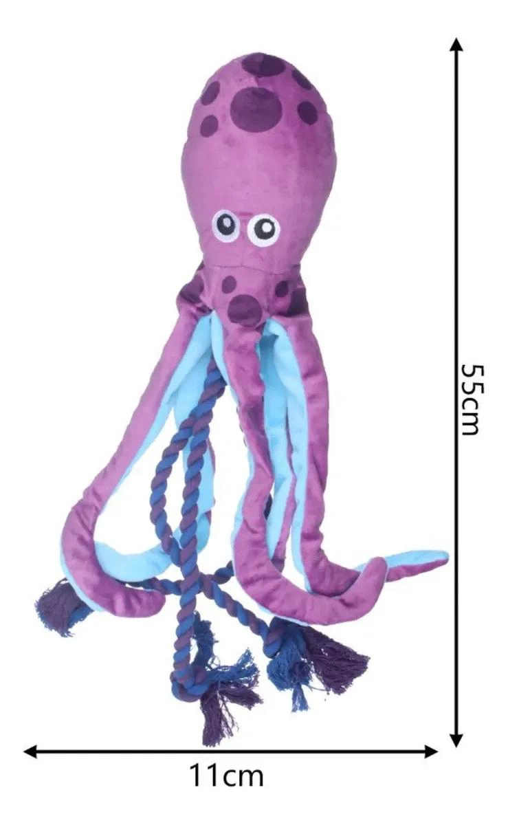 JUGUETE DE PULPO GRANDE PARA PERROS 55CM CON CUERDA - 3