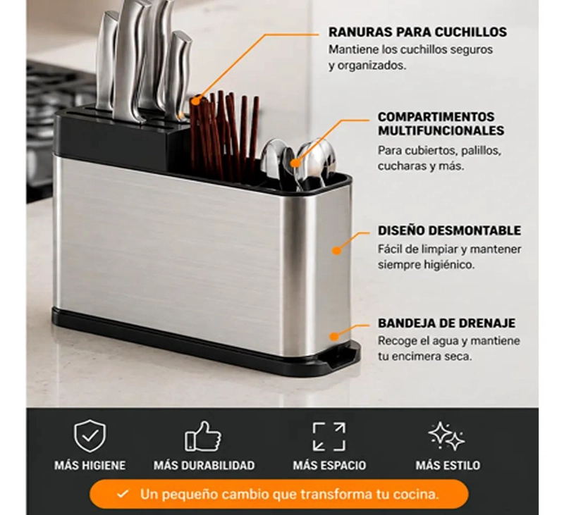 ORGANIZADOR DE CUBIERTOS ESCURRIDOR DE ACERO INOXIDABLE - 8