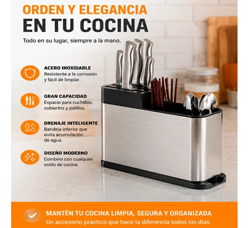 ORGANIZADOR DE CUBIERTOS ESCURRIDOR DE ACERO INOXIDABLE - 9