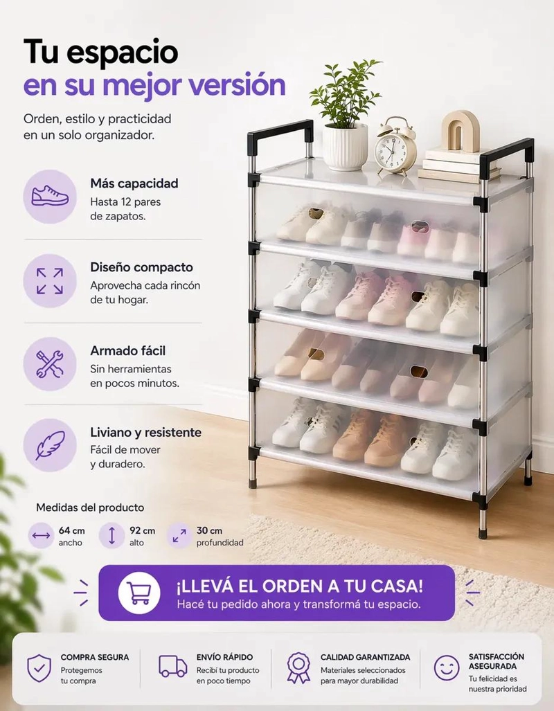 ORGANIZADOR DE ZAPATOS 5 NIVELES PARA 12 PARES - 7