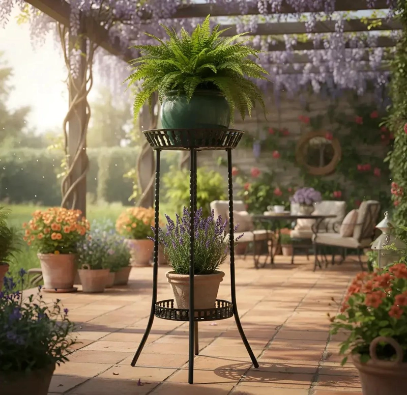 PORTA MACETERO PEDESTAL PARA PLANTAS CON 2 NIVELES - 1