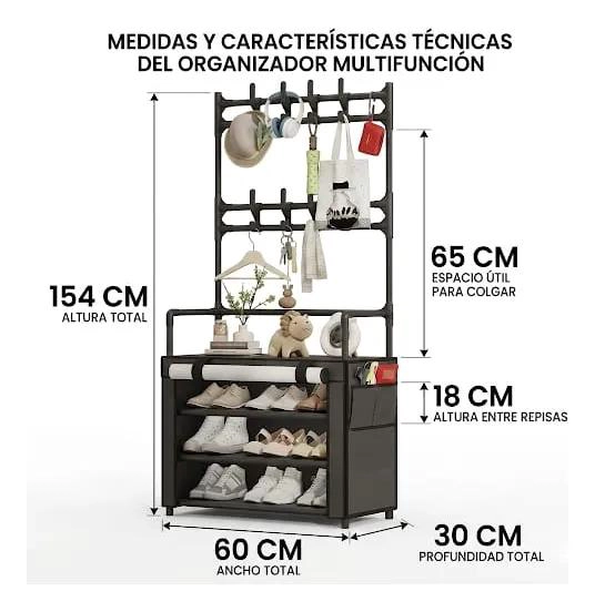 PERCHERO ORGANIZADOR DE PIE NEGRO CON ESTANTES PARA ZAPATOS - 2