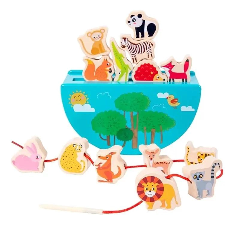 BLOQUE DE EQUILIBRIO DE MADERA PARA NIÑOS CON ANIMALES - 1