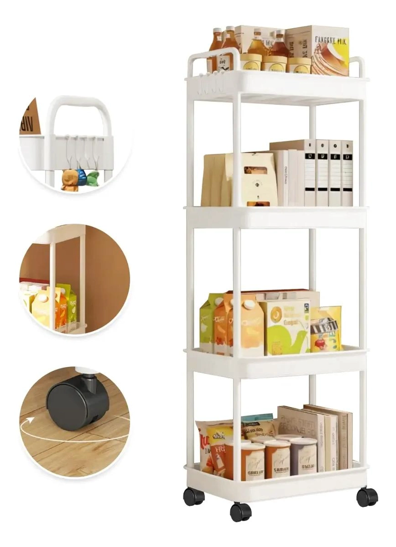CARRITO ORGANIZADOR BLANCO CON RUEDAS Y 4 NIVELES PARA ALMACENAMIENTO - 1