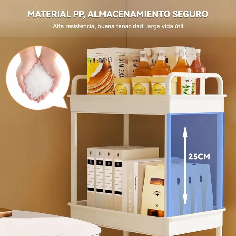 CARRITO ORGANIZADOR BLANCO CON RUEDAS Y 4 NIVELES PARA ALMACENAMIENTO - 3