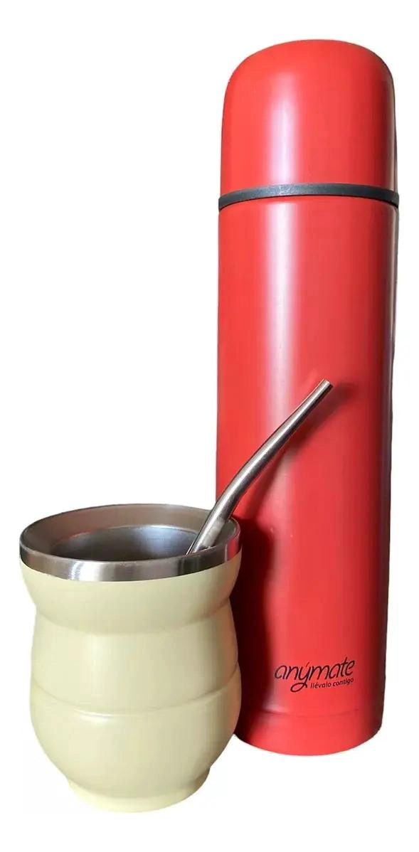 SET DE TERMO BALA Y MATE CON BOMBILLA COLOR ROJO - 5