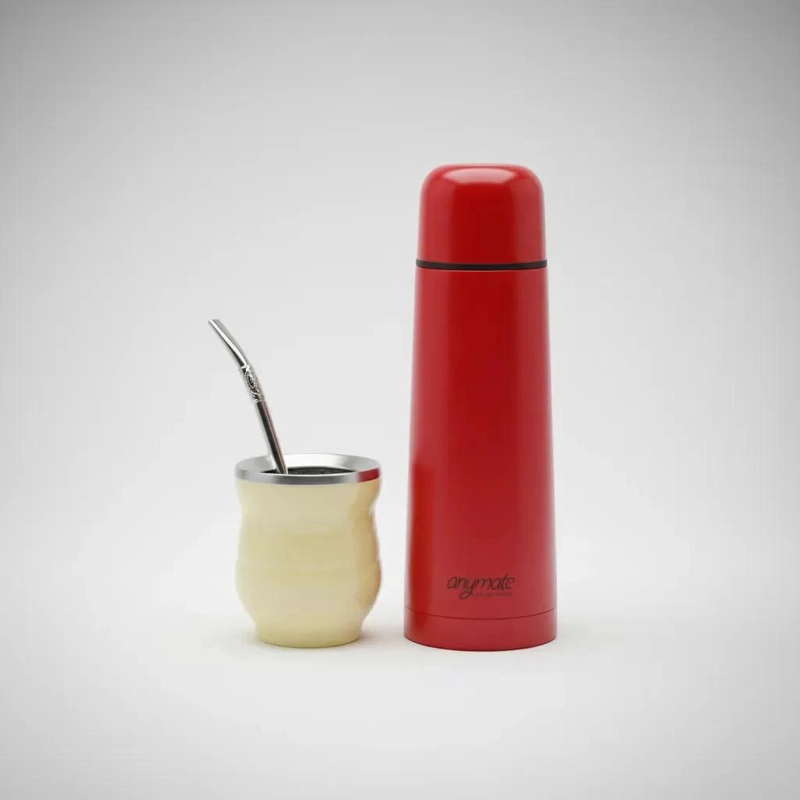 SET DE TERMO BALA Y MATE CON BOMBILLA COLOR ROJO - 7