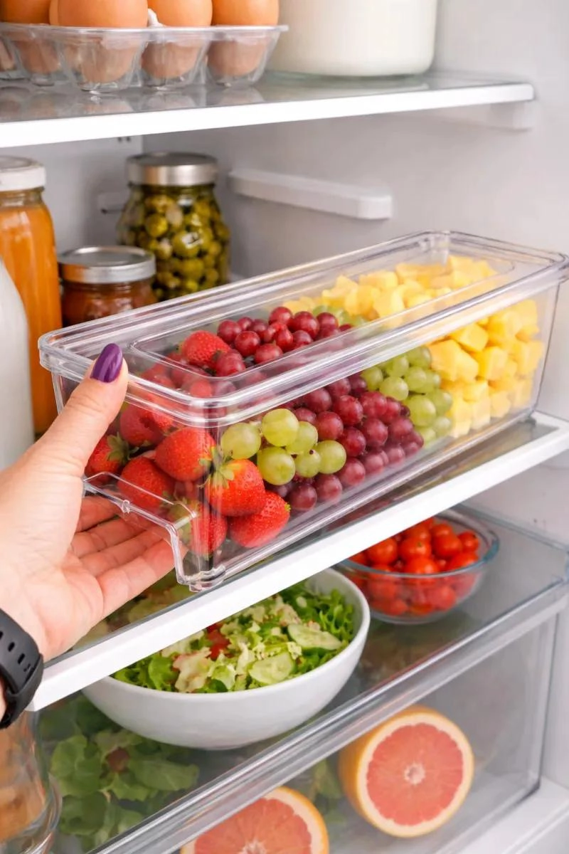 CONTENEDOR ORGANIZADOR TRANSPARENTE PARA REFRIGERADOR CON ASA - 2