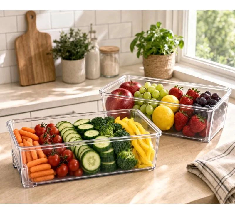 CONTENEDOR ORGANIZADOR TRANSPARENTE PARA REFRIGERADOR CON ASA - 6