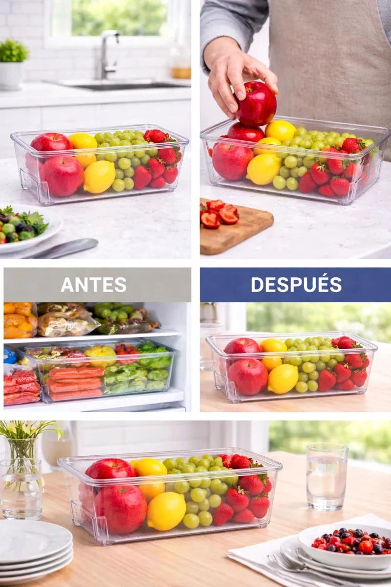 CONTENEDOR ORGANIZADOR TRANSPARENTE PARA REFRIGERADOR CON ASA - 8