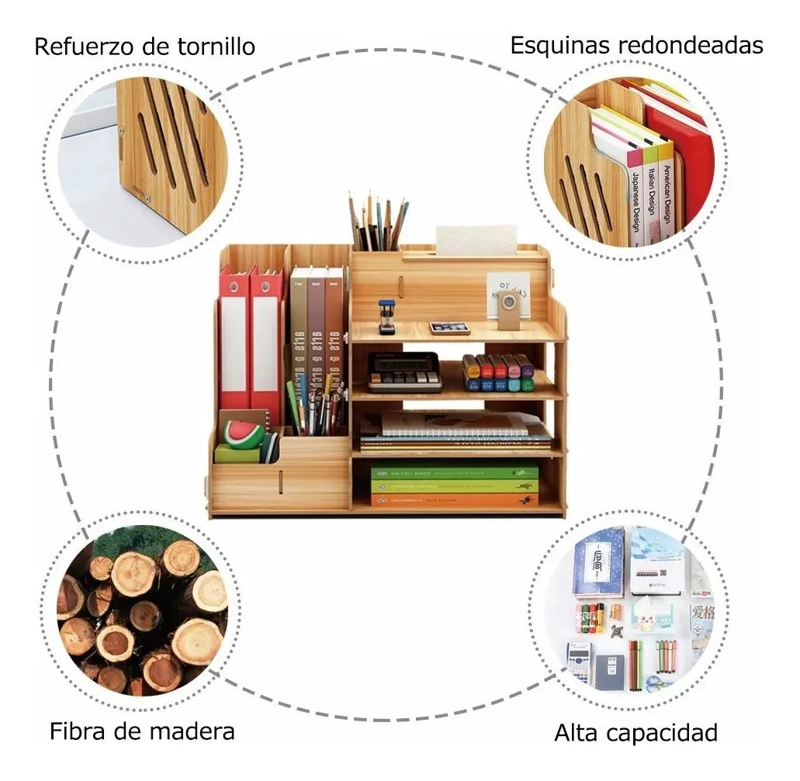 ESTANTE ORGANIZADOR DE MADERA NATURAL PARA ESCRITORIO - 3