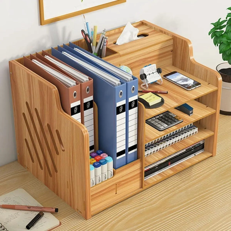 ESTANTE ORGANIZADOR DE MADERA NATURAL PARA ESCRITORIO - 8