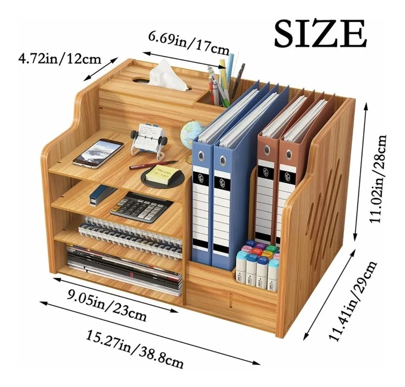 ESTANTE ORGANIZADOR DE MADERA NATURAL PARA ESCRITORIO - 9