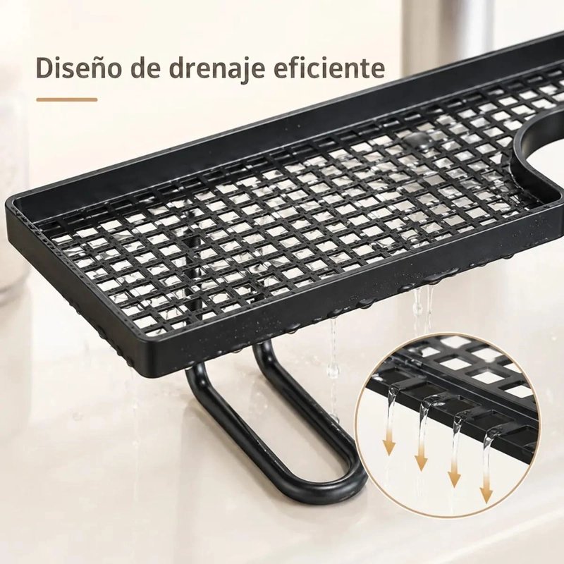 ORGANIZADOR DE ACERO NEGRO DE 60CM PARA GRIFO DE LAVAPLATOS - 3