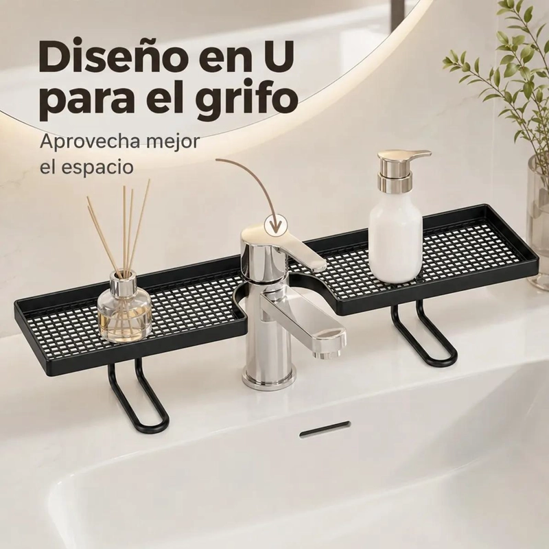 ORGANIZADOR DE ACERO NEGRO DE 60CM PARA GRIFO DE LAVAPLATOS - 5