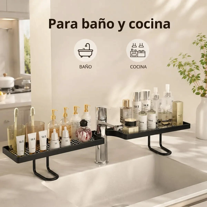 ORGANIZADOR DE ACERO NEGRO DE 60CM PARA GRIFO DE LAVAPLATOS - 6