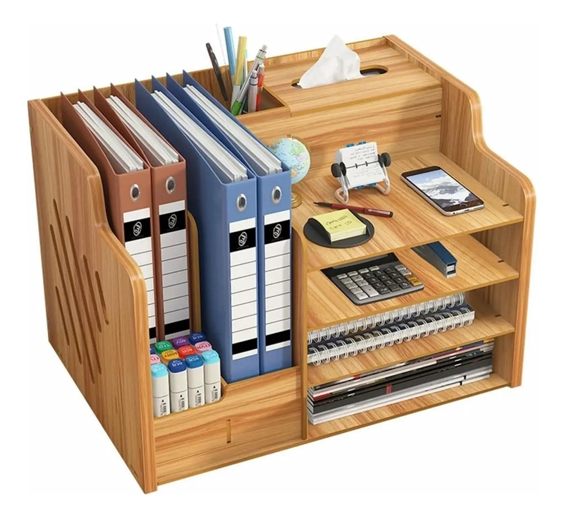 ESTANTE ORGANIZADOR DE MADERA PARA OFICINA Y HOGAR - 1