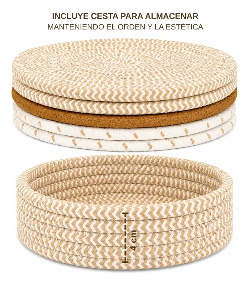 SET DE 5 INDIVIDUALES REDONDOS DE ALGODON TRENZADO DE 35 CM - 6