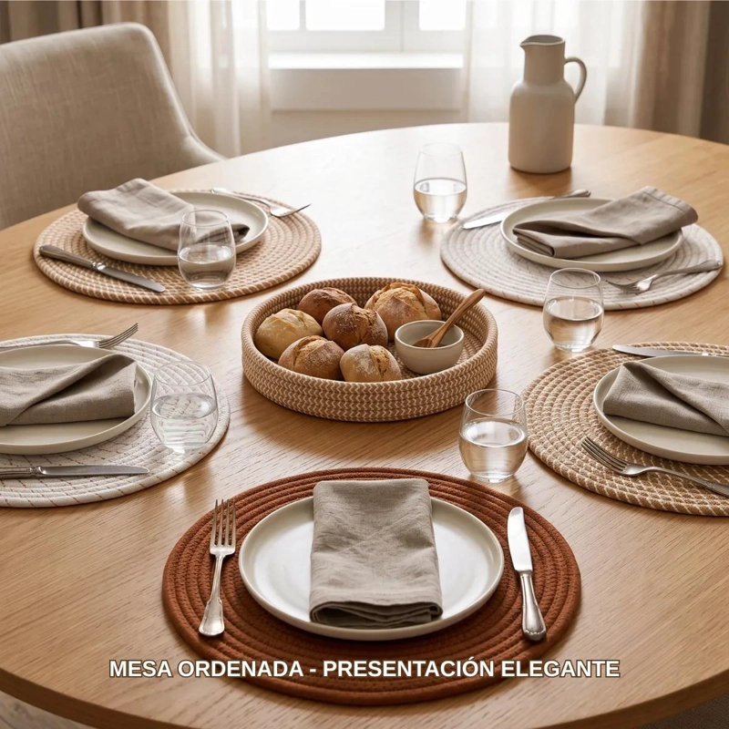 SET DE 5 INDIVIDUALES REDONDOS DE ALGODON TRENZADO DE 35 CM - 8
