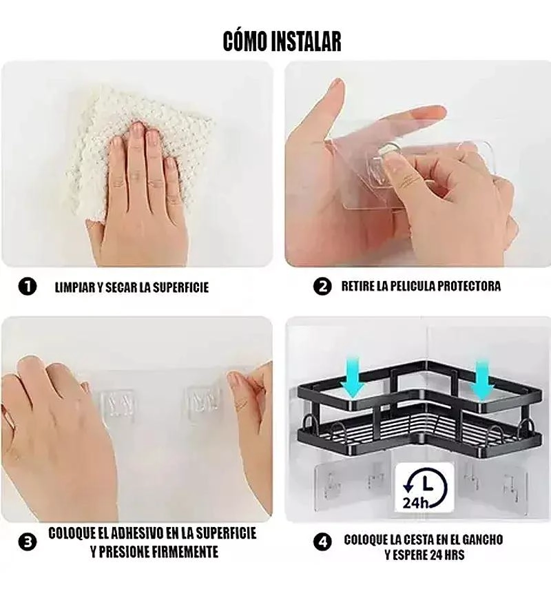 SET ORGANIZADOR ESQUINERO ADHESIVO PARA DUCHA EN NEGRO - 4