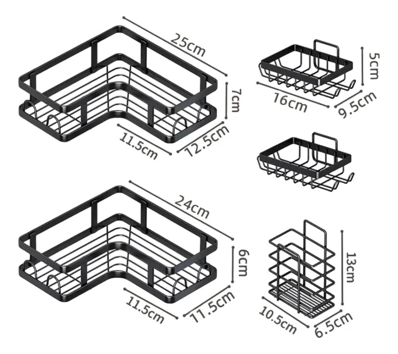 SET ORGANIZADOR ESQUINERO ADHESIVO PARA DUCHA EN NEGRO - 5