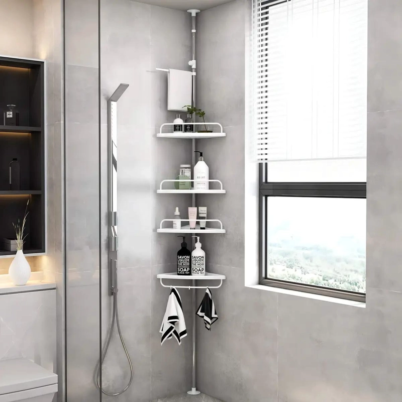 ESQUINERO ORGANIZADOR DE BAÑO BLANCO CON ACERO INOXIDABLE - 5