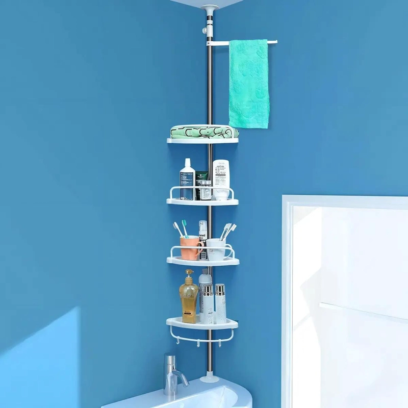ESQUINERO ORGANIZADOR DE BAÑO BLANCO CON ACERO INOXIDABLE - 6