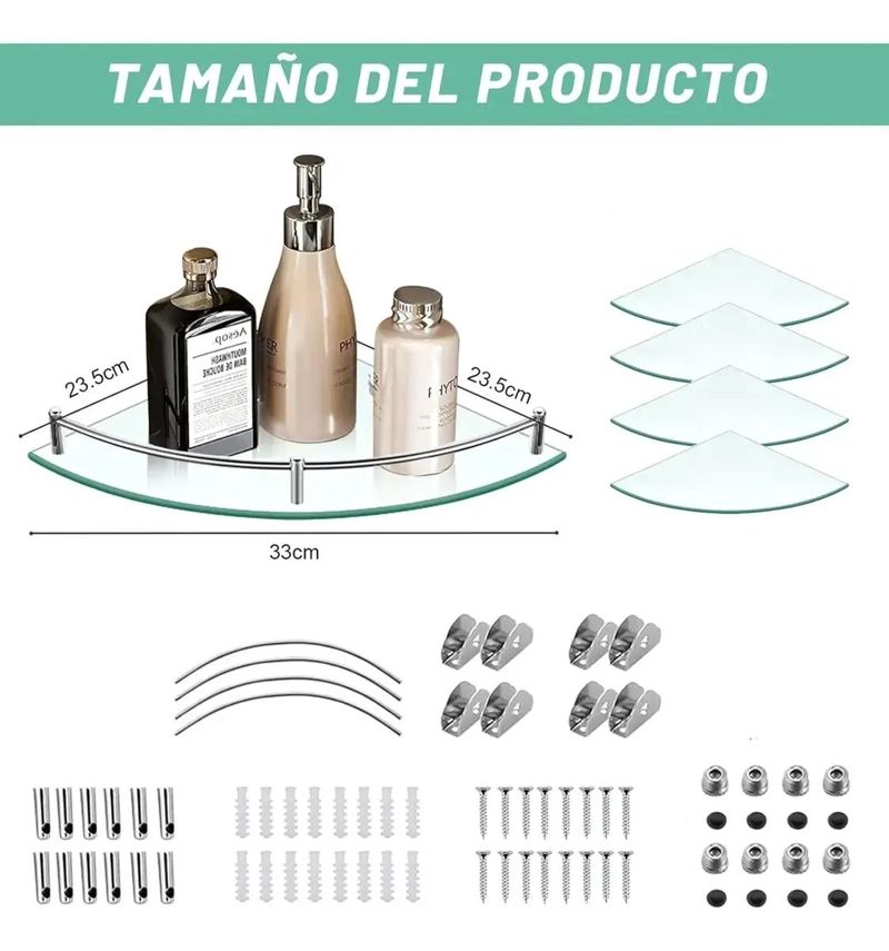 PACK DE 4 ESTANTES ESQUINERO DE VIDRIO PARA BAÑO Y COCINA - 6
