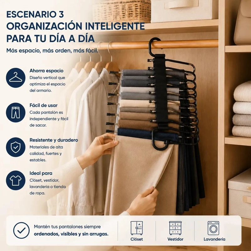 COLGADOR VERTICAL DE ROPA PARA PANTALONES 9 NIVELES - 2