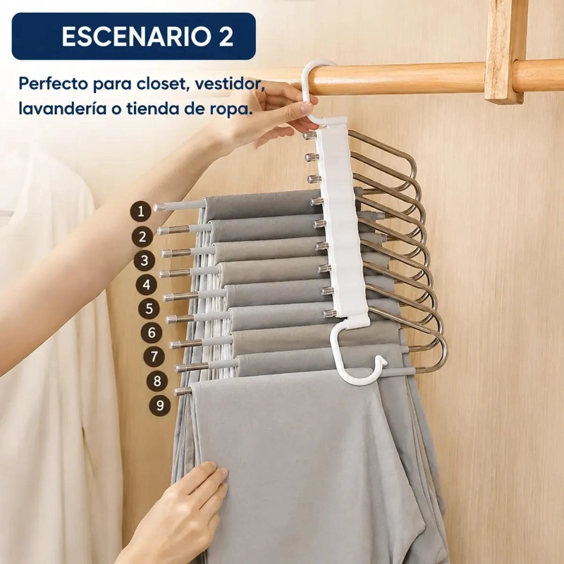 COLGADOR VERTICAL DE ROPA PARA PANTALONES 9 NIVELES - 3