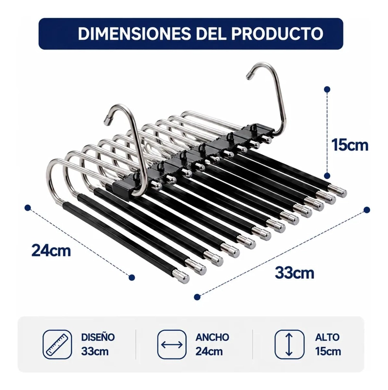 COLGADOR VERTICAL DE ROPA PARA PANTALONES 9 NIVELES - 6