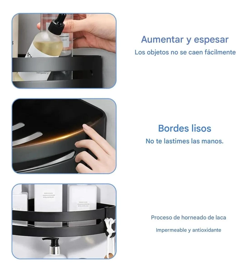 ORGANIZADOR ESQUINERO DE ALUMINIO CON 2 ESTANTES PARA BAÑO - 3