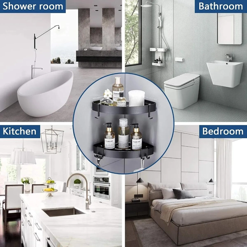 ORGANIZADOR ESQUINERO DE ALUMINIO CON 2 ESTANTES PARA BAÑO - 7